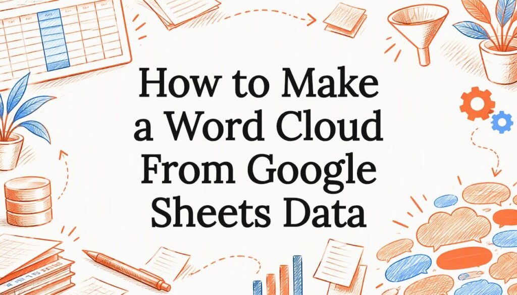 Hand-drawn spreadsheet and word cloud title card